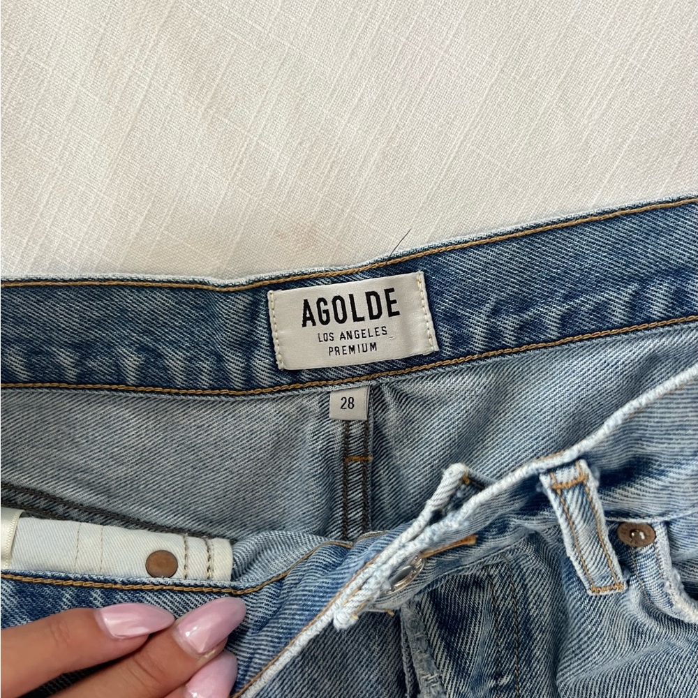 Agolde Blue Distressed Jean Shorts 28 - Picture 3 of 4